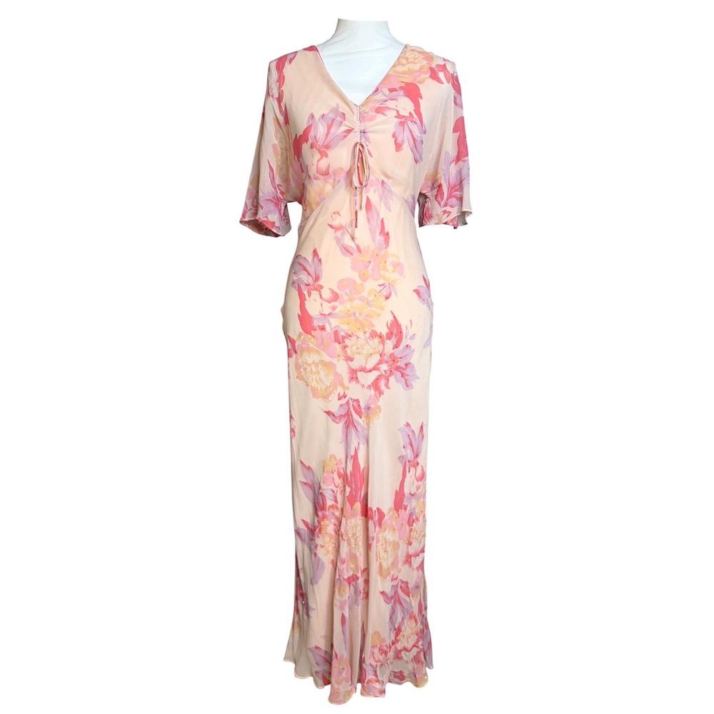 Eva Blue 90s Y2K Floral Maxi Dress 12 Pink Romantic Fairycore Wedding Guest